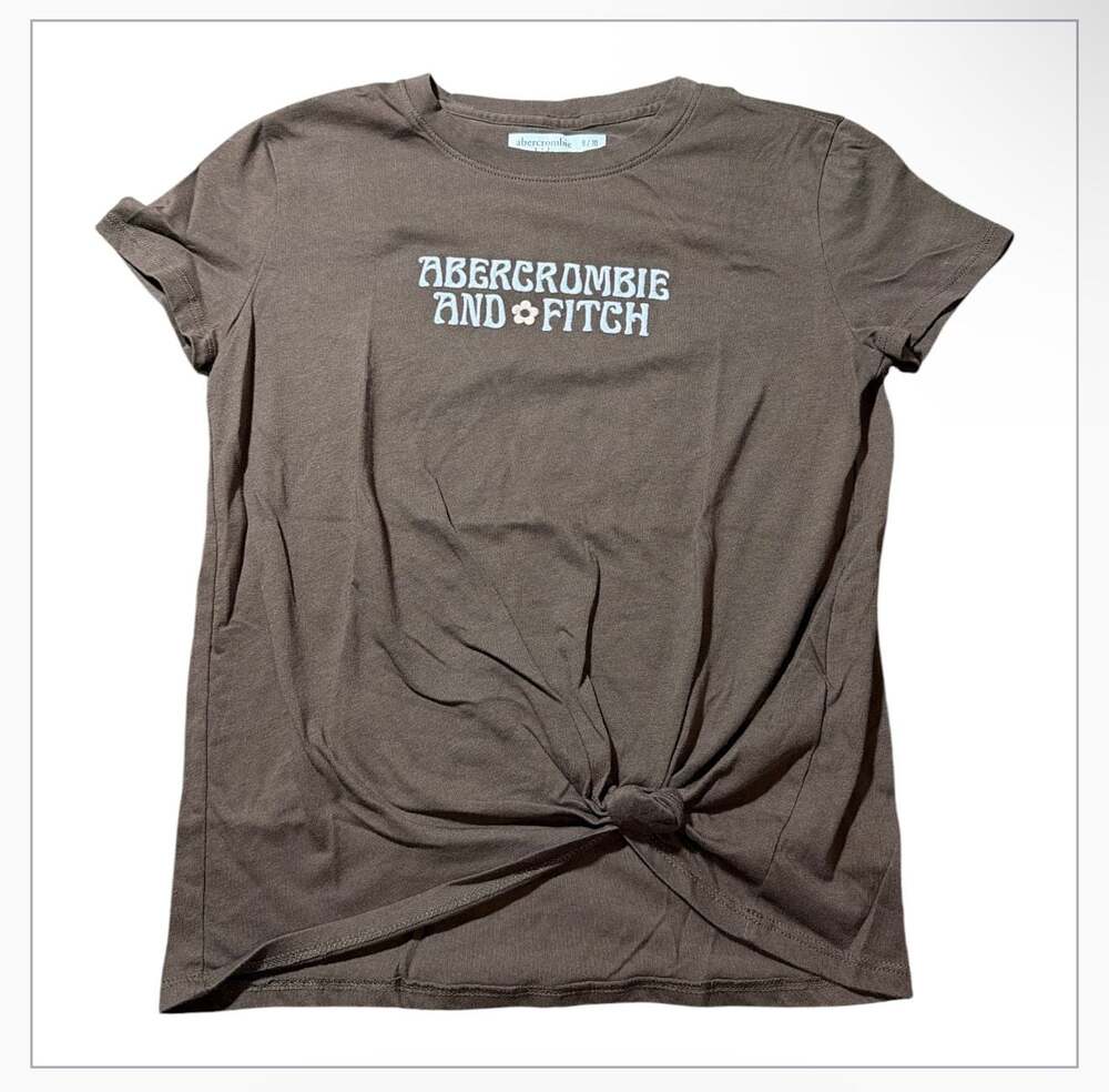 Abercrombie & Fitch Kids Brown Graphic Logo Tee with Flower Accent Size 9/10